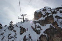 Riding the Lift at Snowbasin on a Blue Bird Day